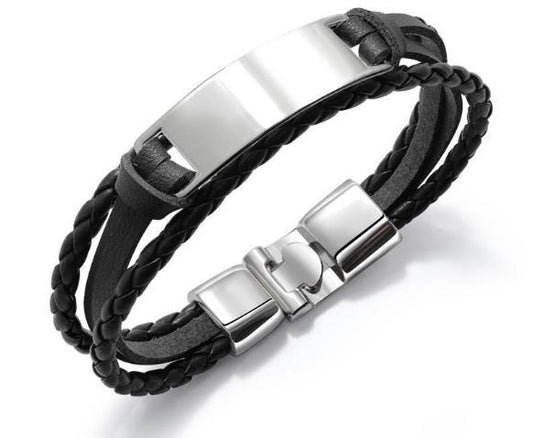 Black Multilayer Leather Bracelet For Men Bangle Jewelry